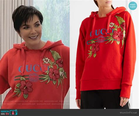 kris jenner gucci hoodie|Kris’s red Gucci floral embroidered hoodie on Keeping .